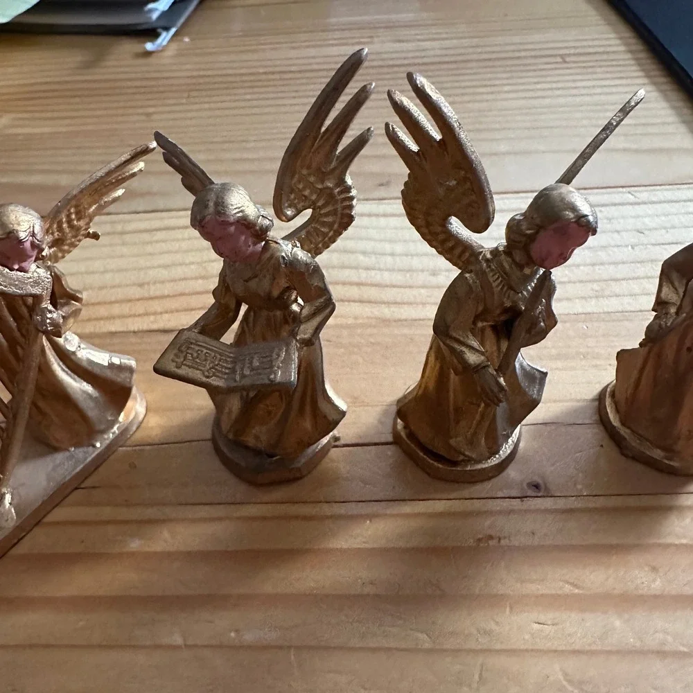 Vintage Gold Plastic Angel Figurines Set of 5 Made in Hong Kong Christmas 2 Inch